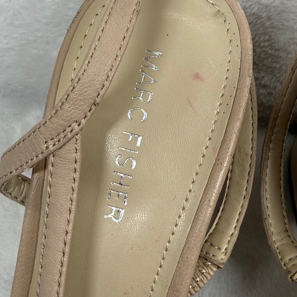 Marc Fisher Beige Leather Black Suede Cap Toe Slingback Block Heel Pumps 9.5 - Picture 9 of 14